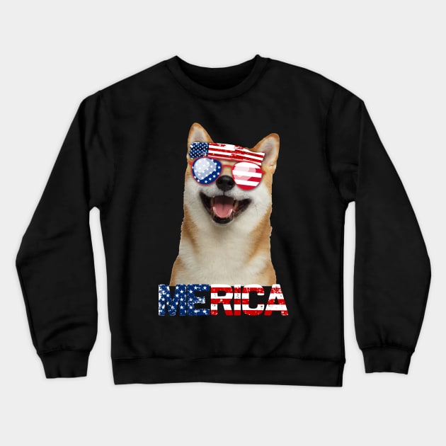 Merica Shiba Inu Dog American Flag 4Th Of July Crewneck Sweatshirt by jrgenbode